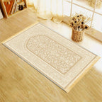 Alfombra de rezo crema con motivo bordado — plegable y antideslizante