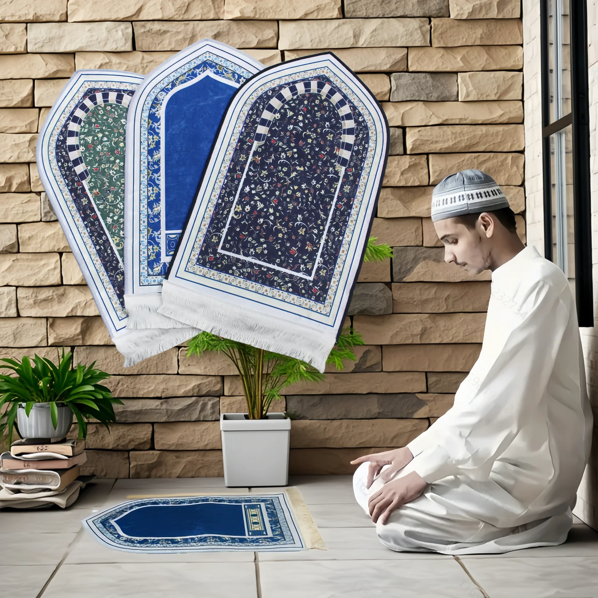 Tapis de prière épais et moelleux, sans motif