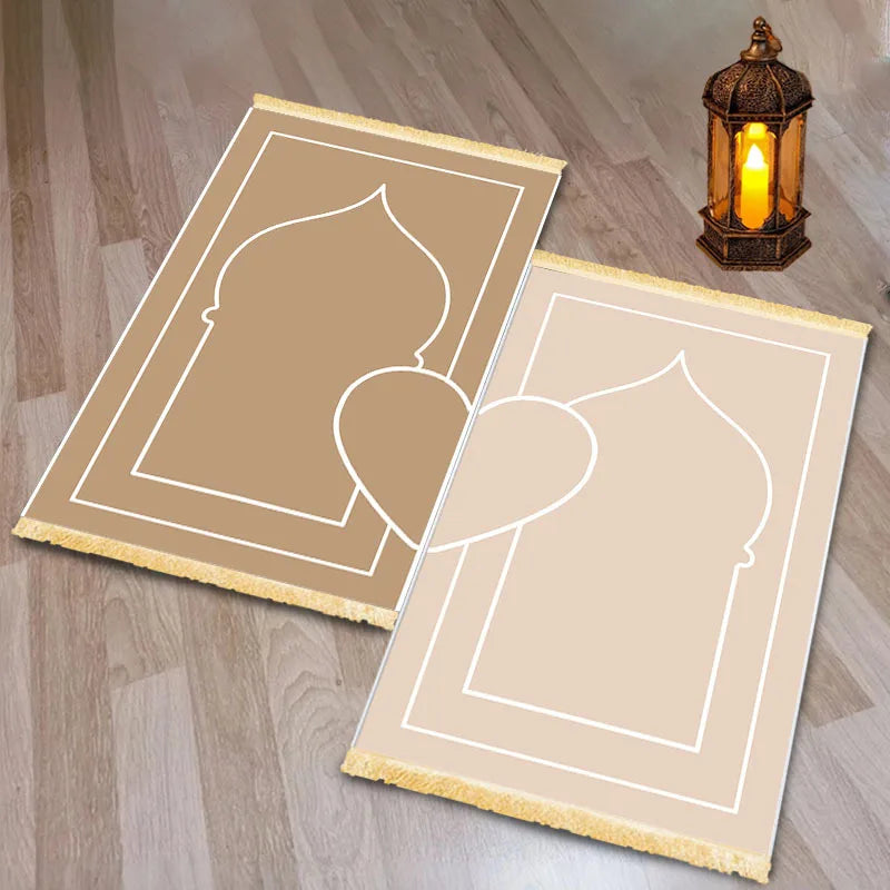 Pack de 2 alfombras de rezo minimalistas — crema y dorado