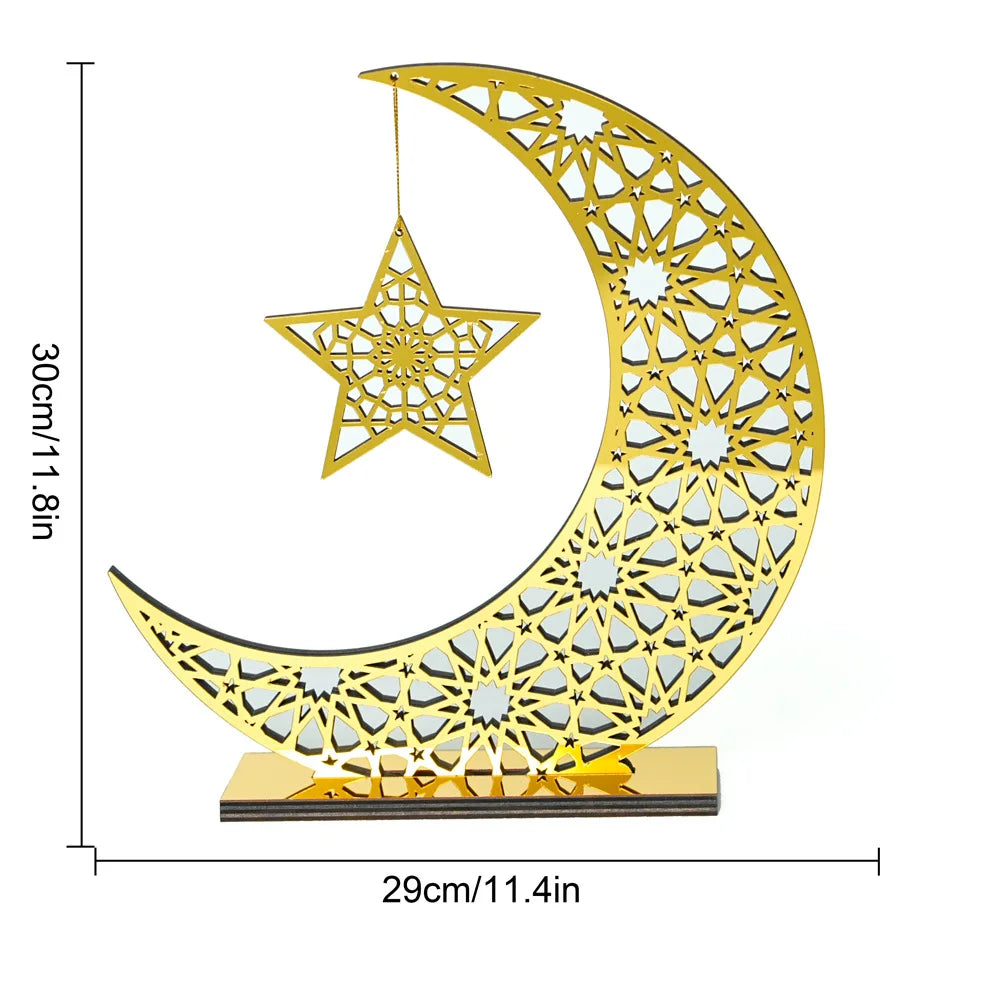 Luna creciente y estrella doradas caladas — sobremesa, 26 cm