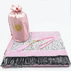 Set de regalo con alfombra de rezo de chenilla, tasbih y bolsa