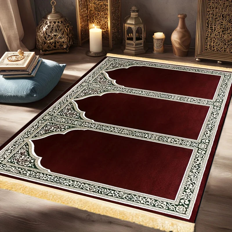 Alfombra de oración colectiva burdeos y dorado — hasta cinco espacios