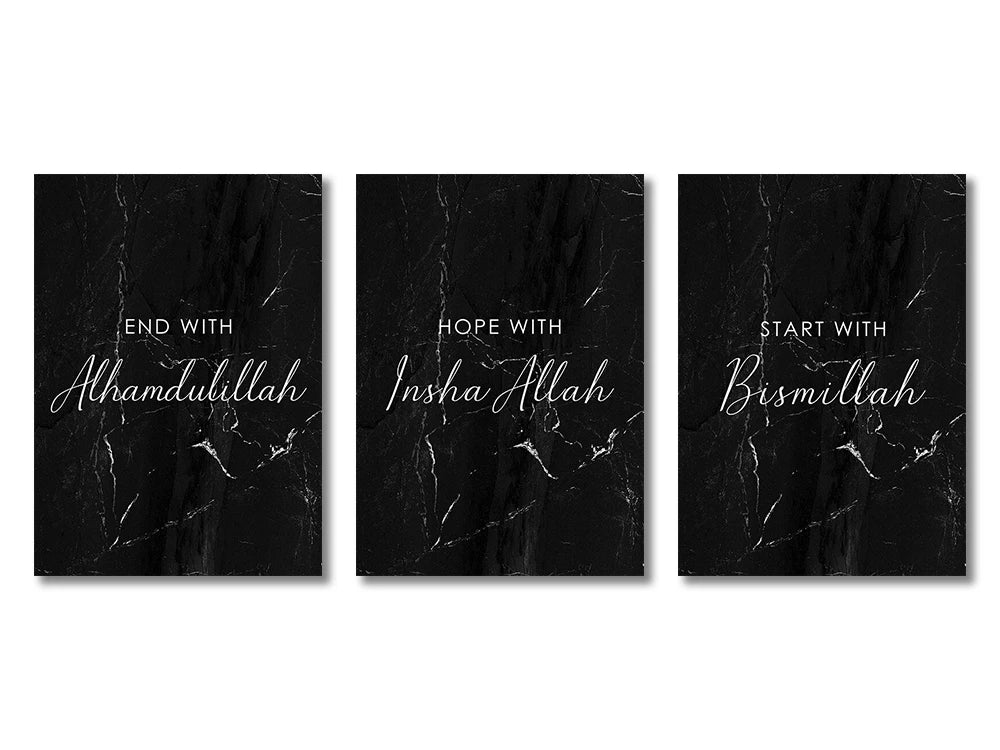 Triptyque du dhikr sur toile — SubhanAllah, Alhamdulillah, Allahu Akbar