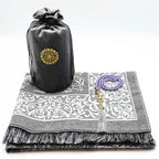 Set de regalo con alfombra de rezo de chenilla, tasbih y bolsa
