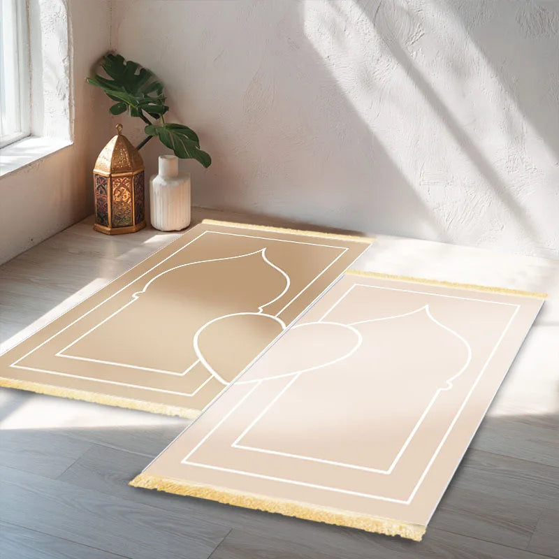 Pack de 2 alfombras de rezo minimalistas — crema y dorado