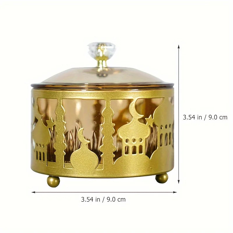 Caja para dulces de metal dorado calado — motivo de mezquita