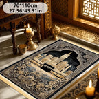 Alfombra de rezo con la Kaaba — negra y dorada, plegable