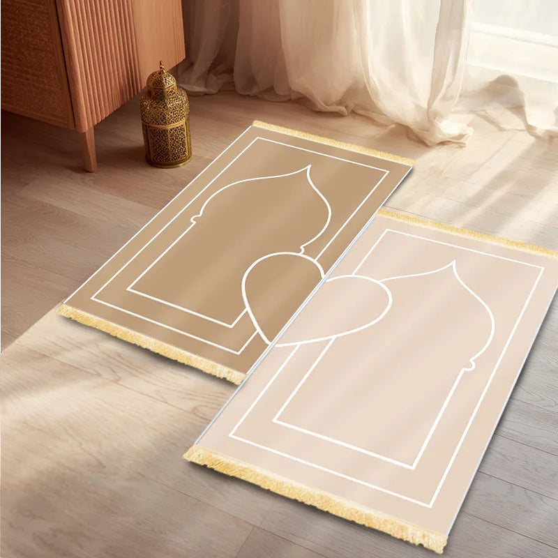 Pack de 2 alfombras de rezo minimalistas — crema y dorado