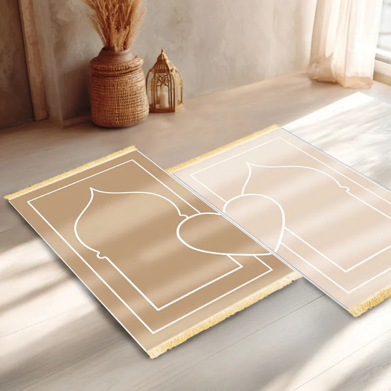 Pack de 2 alfombras de rezo minimalistas — crema y dorado