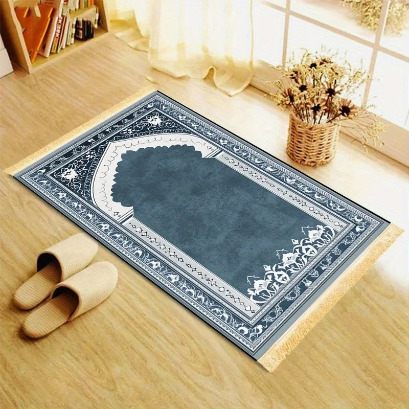 Alfombra de rezo con arco azul grisáceo — suave y antideslizante