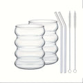 Verres ondulés en verre borosilicate — avec paille en verre et goupillon