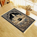 Alfombra de rezo con la Kaaba — negra y dorada, plegable